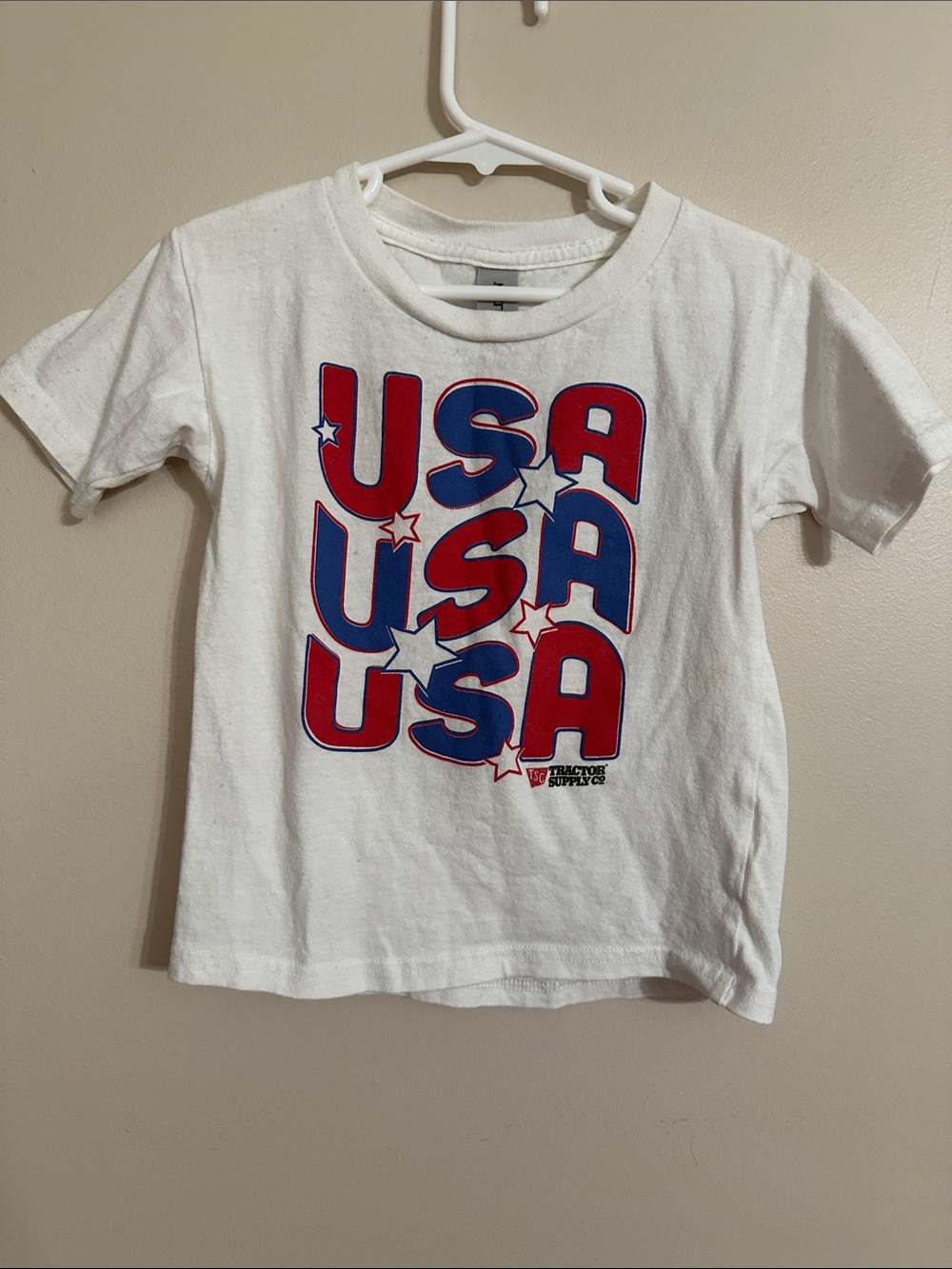 Kids White USA Graphic Tee with Red & Blue Lettering